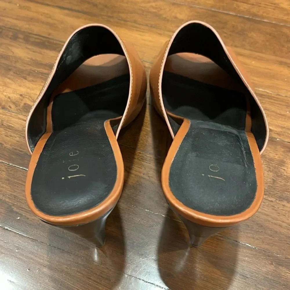 Joie Olya open toed leather mule heel sandal neutral tan size 39.5 size 9 - Picture 7 of 10